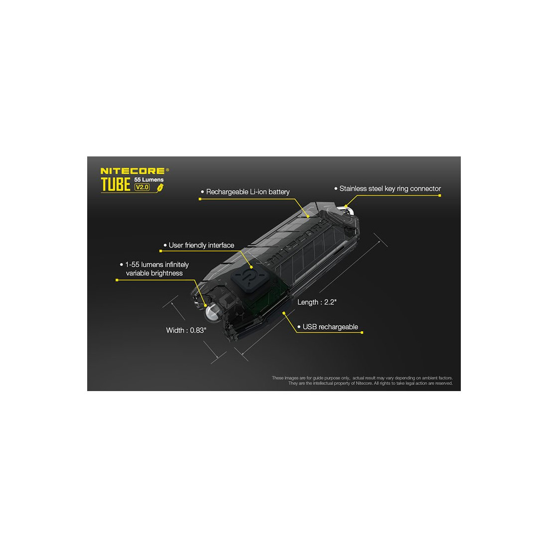 Nitecore Tube V2.0 55 Lumens LED Rechargeable Keychain Torch 9.6gr 58hr runtime 