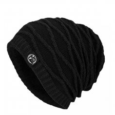 HotSpot Design Black Beanie Hat with Fur